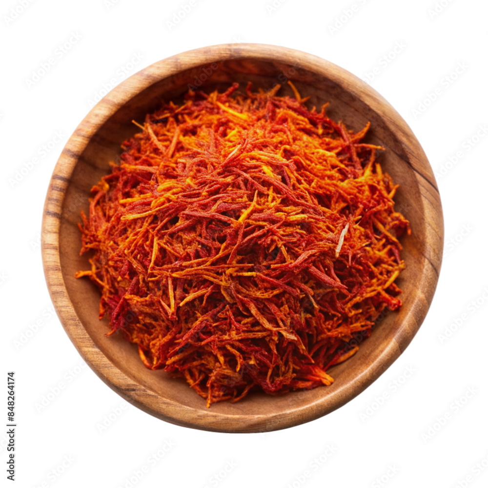 saffron spice in a wood ash bowl isolated on transparent background saffron spice in a wood ash bowl isolated on transparent background