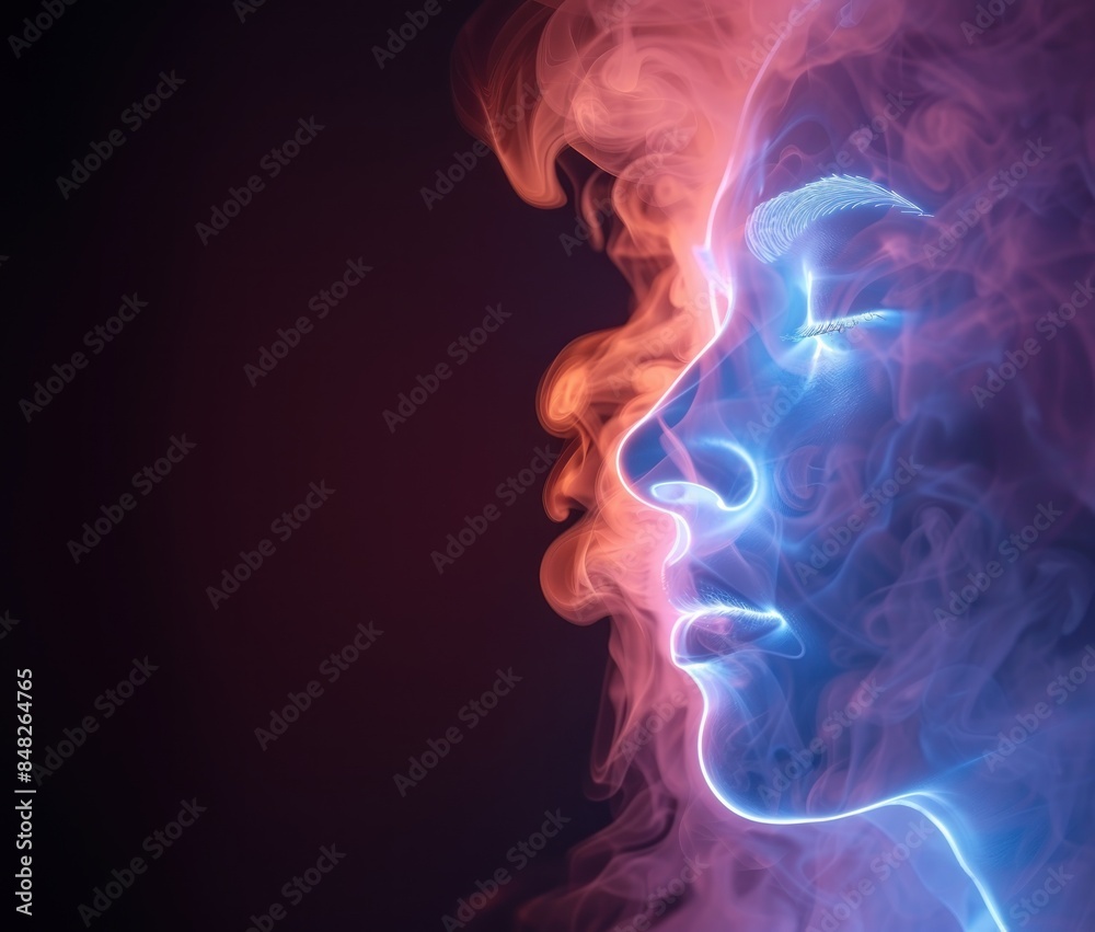Abstract woman face made of smoke and neon lights Abstract woman face made of smoke and neon lights