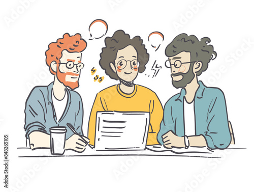 white background, A developer discussing architecture decisions with peers., very simple and isolate in the style of animated illustrations, white background