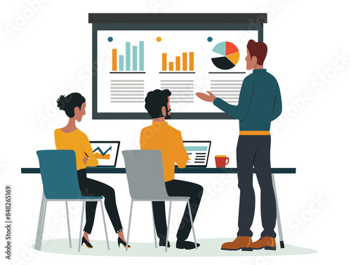 white background, A developer conducting a sprint planning session., very simple and isolate in the style of animated illustrations, white background