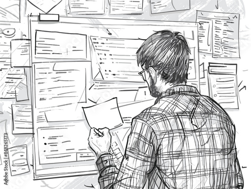 white background, A developer conducting a sprint planning session., very simple and isolate in the style of animated illustrations, white background