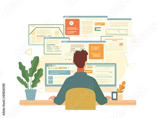 white background, A finance leader analyzing competitor financial data., very simple and isolate in the style of animated illustrations, white background