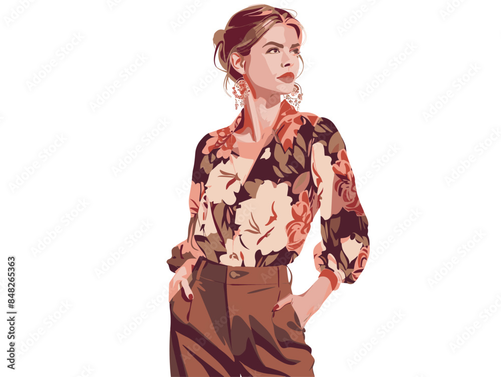 white background, A portrait cover featuring a model in a chic androgynous suit with tailored pants and a blazer., very simple and isolate in the style of animated illustrations, white background white background, A portrait cover featuring a model in a chic androgynous suit with tailored pants and a blazer., very simple and isolate in the style of animated illustrations, white background