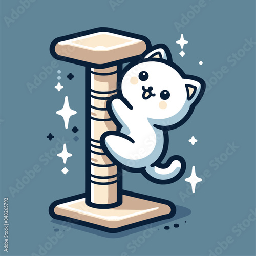 Cat climbing a cat tree