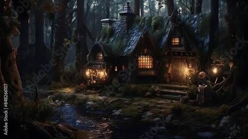 Depiction of a Witch's Cottage Hidden in the Woods