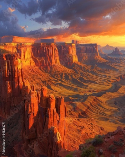 Majestic sandstone cliffs, dramatic lighting, sweeping desert views, wideangle, rich colors © Karn AS Images