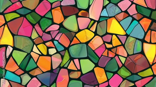 Colorful abstract stained glass pattern with vibrant hues