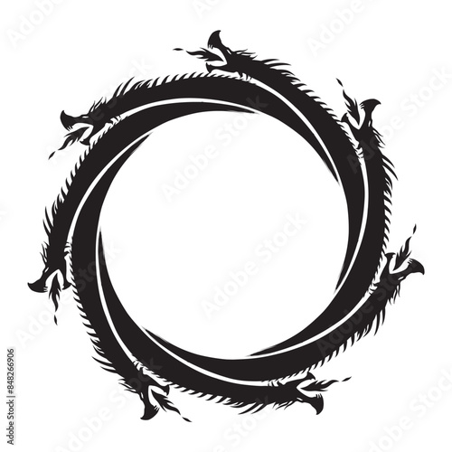 Symmetrical design of dragons forming a circle, representing infinity and the cyclical nature of life