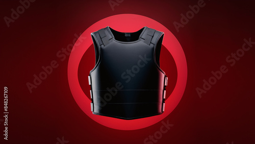 black bulletproof vest on red background