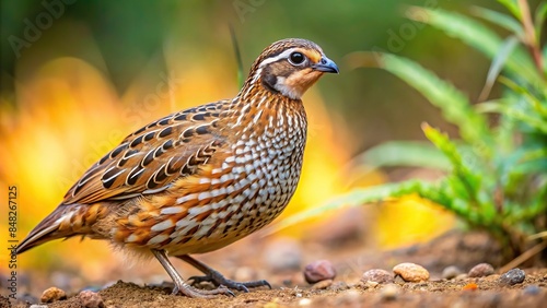 Close-up of a wild Common quail in its natural habitat, quail, bird, wildlife, feathers, nature photo