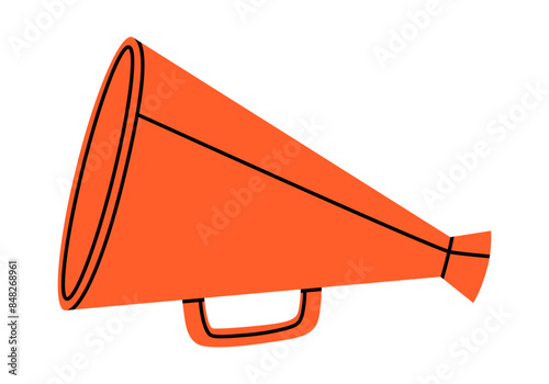 Hand drawn cute cartoon illustration retro megaphone or loudspeaker. Flat vector store promotion, announcement, advertisement bullhorn sticker doodle. News alert icon. Communication speaker. Isolated.
