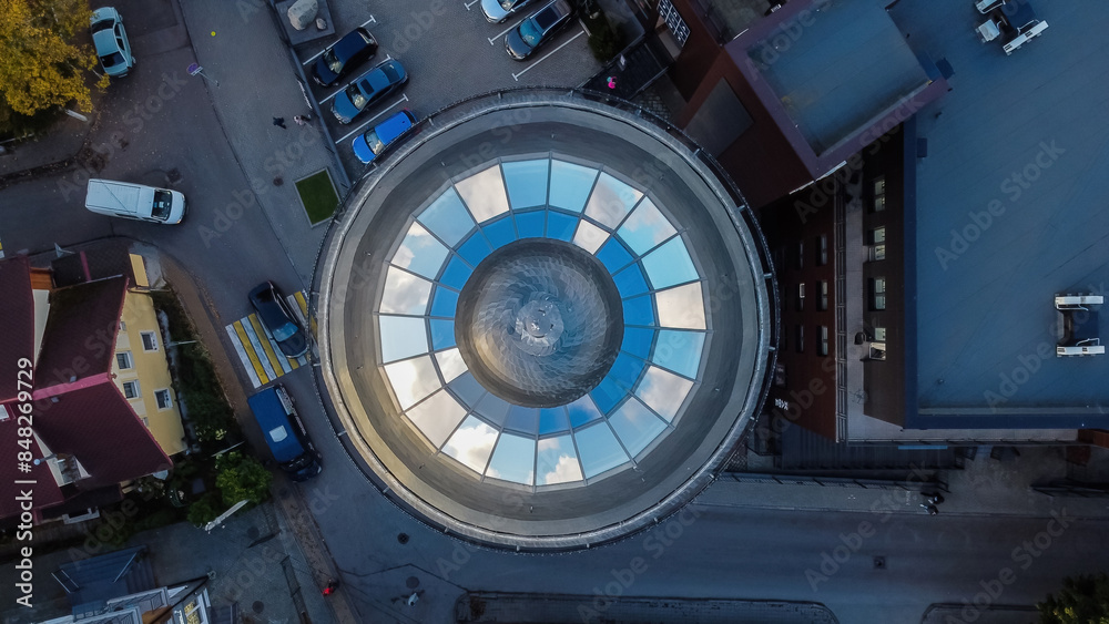 Zelenogradsk, Russia - October 9, 2022: water tower Cranz top ariel view Zelenogradsk, Russia - October 9, 2022: water tower Cranz top ariel view
