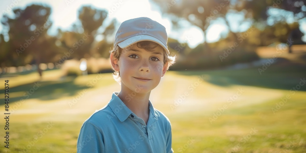 Boy in Blue Shirt and White Hat