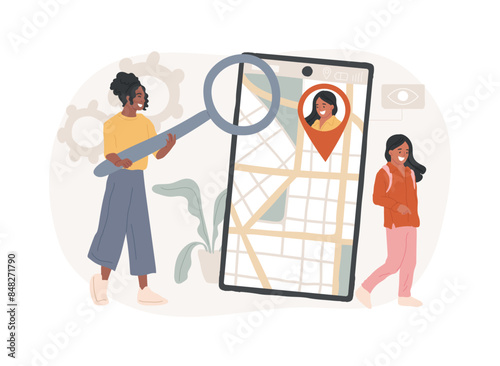 Mobile tracking soft isolated concept vector illustration.