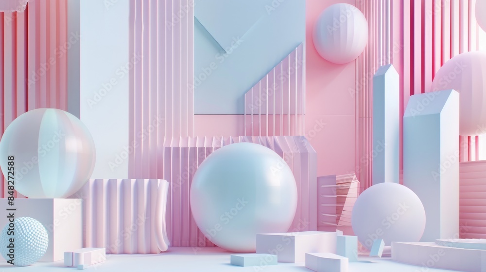 Pink and White Room with Geometric Shapes Pink and White Room with Geometric Shapes