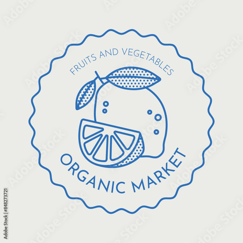 Hand drawn vector lemon illustration. Line art, retro. Plants and herbs for cosmetics. Logo template.