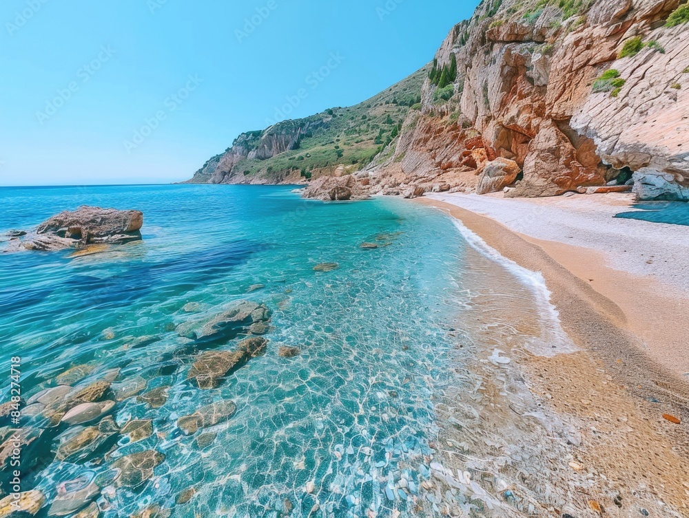 Fototapeta premium Sandy Beach with Mountain View