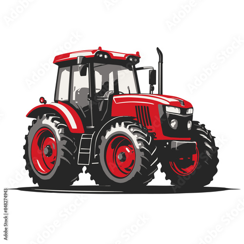 Red tractor isolated on transparent or white background, vector illustration of agricultural machine