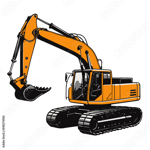 Excavator on Transparent or White Background, Vector Illustration of Construction Equipment and Machinery