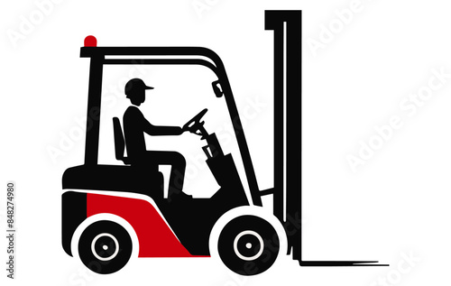 Forklift truck with driver on a transparent or white background, vector illustration for warehouse and industrial use