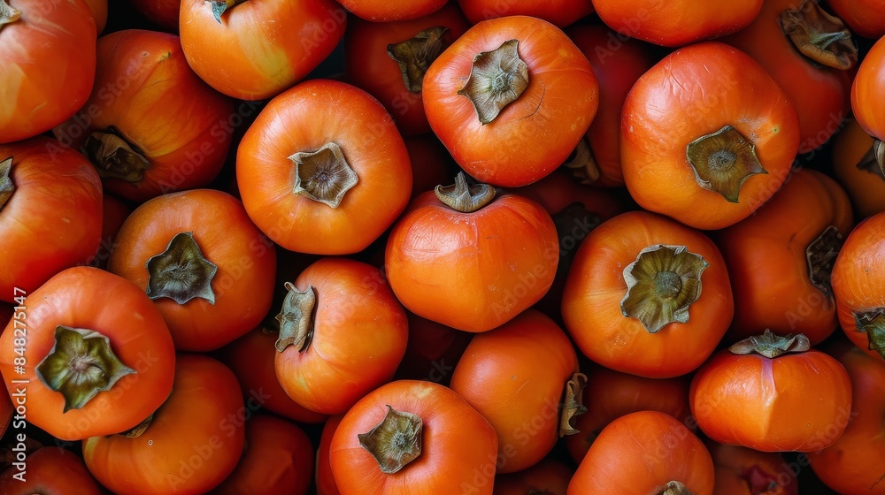 Fresh persimmons arranged appealingly Fresh persimmons arranged appealingly