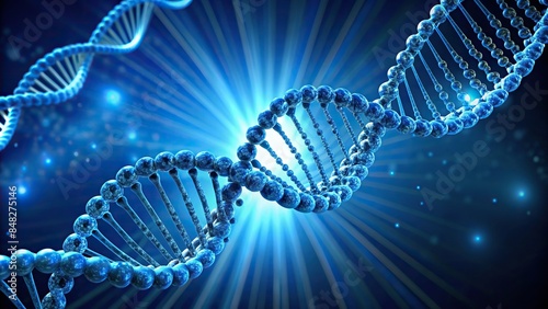 Abstract blue helix DNA structure in , medical, technology, concept, science, genetic, molecule