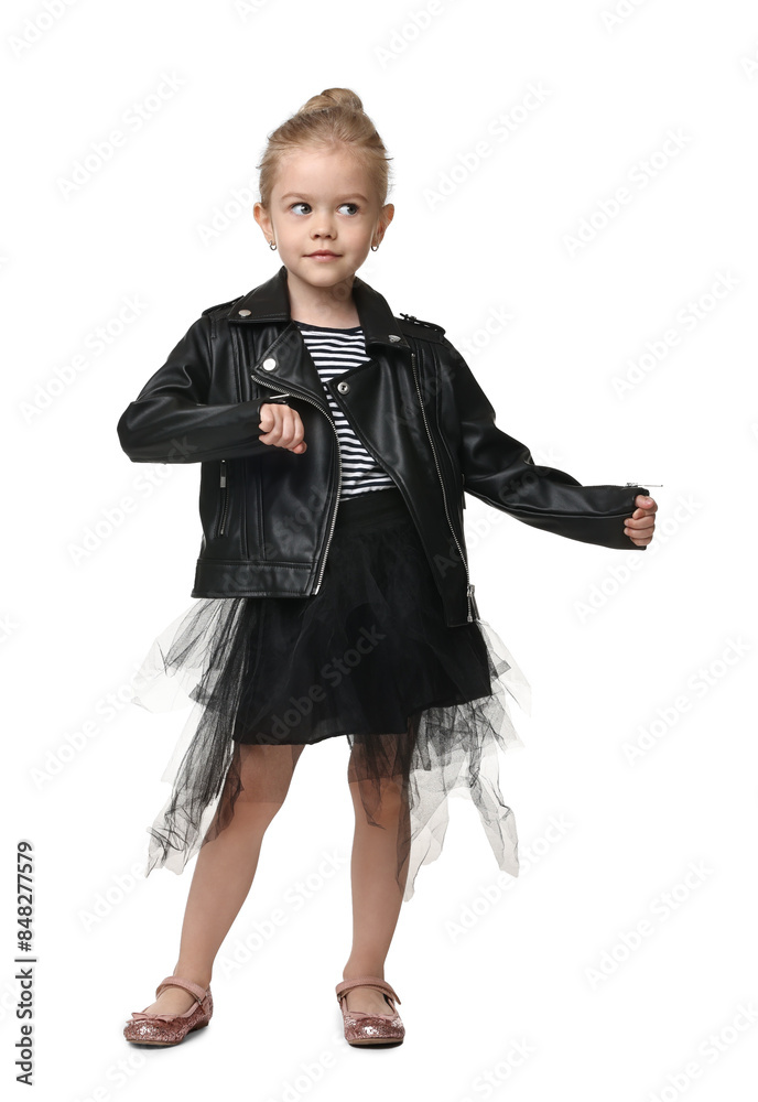 Cute little girl dancing on white background Cute little girl dancing on white background