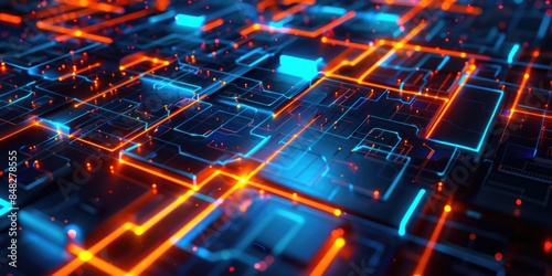 Wallpaper Mural Computer Circuit Board with Glowing Lights Torontodigital.ca