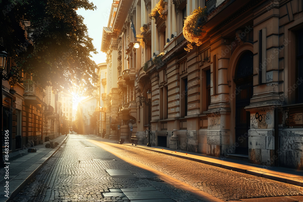 Classical architecture and city roads empty road with beautiful sunset in the background of the street
Classical architecture and city roads empty road with beautiful sunset in the background of the street