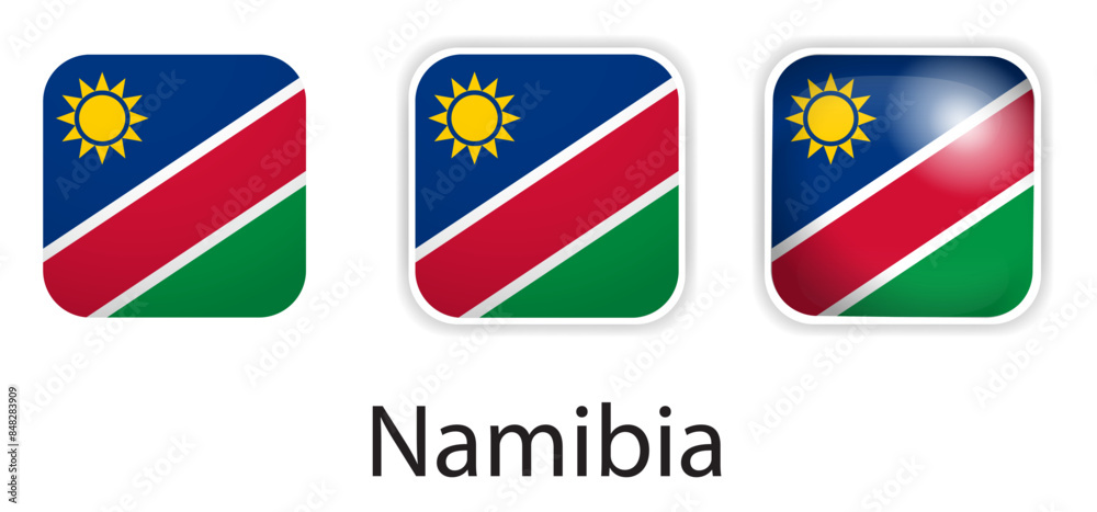 Namibia flag vector icons set in the shape of rounded square
