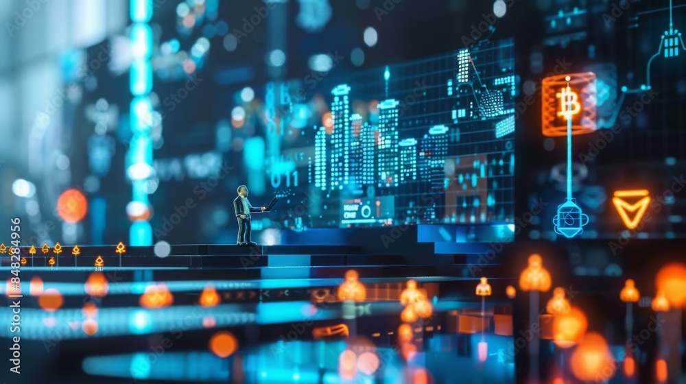 Fototapeta premium Cryptocurrency Market Analysis with Miniature Figure