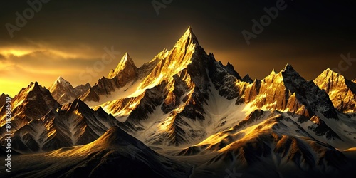 Majestic mountain range with black and gold hues , mountains, range, black, gold, majestic, nature, landscape, scenic