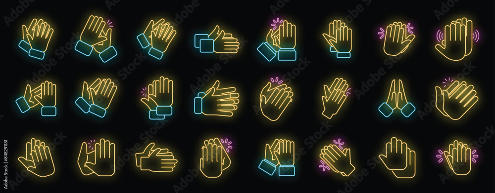 Handclap icons set outline vector. Acclaim body. Cheer clapping neon ...