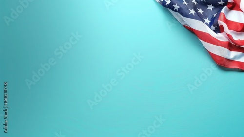 plain aqua background with a USA flag theme in the corner and copy space for text on the right