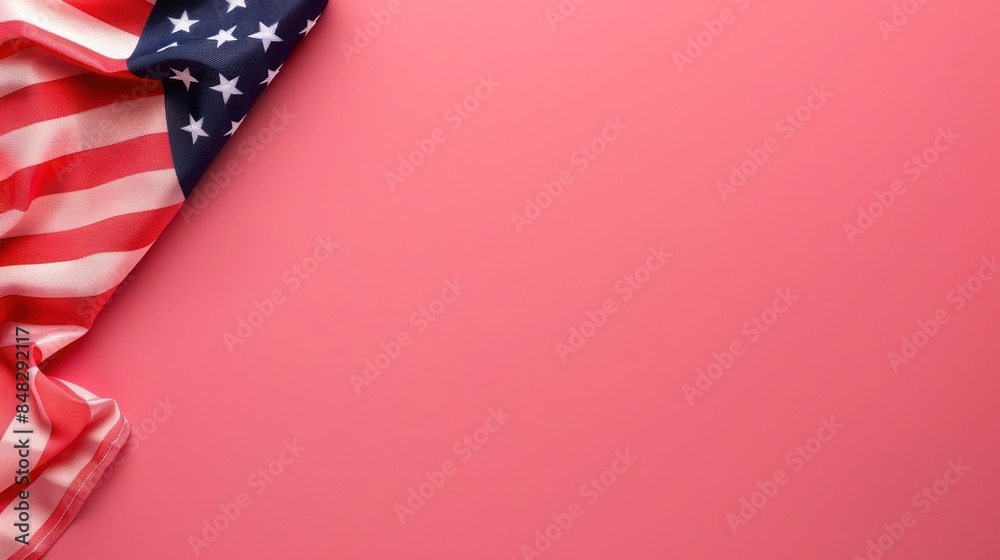 plain baby pink background with a USA flag theme in the corner and copy space for text on the left plain baby pink background with a USA flag theme in the corner and copy space for text on the left