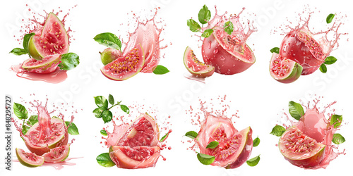 Set of Guava Juice Splash isolated on transparent png background. Generative ai photo