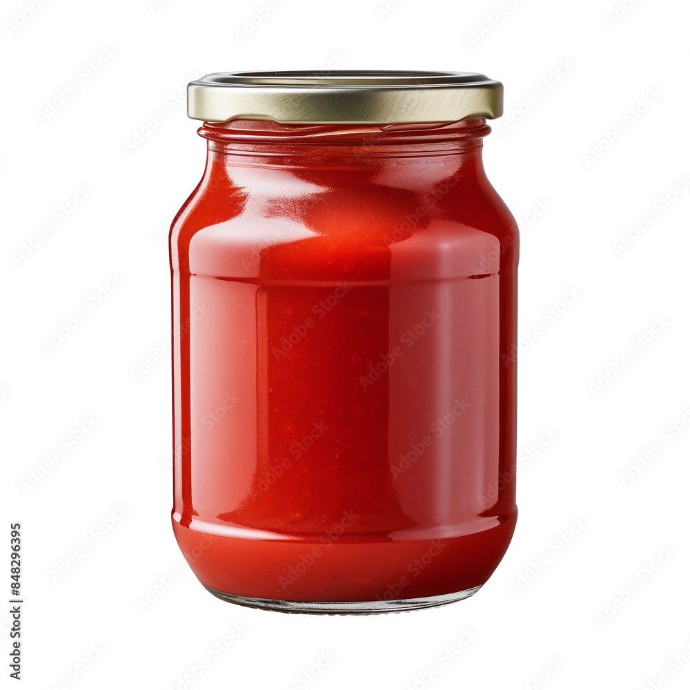 Empty mockup of tomato sauce jar isolated on white and transparent background Empty mockup of tomato sauce jar isolated on white and transparent background