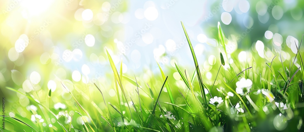 Blurred sky in the background with sunlight shining on springtime grass. Blurred sky in the background with sunlight shining on springtime grass.