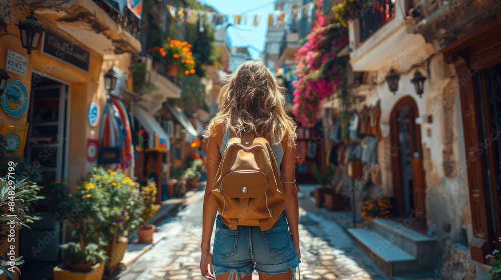 A solo traveler exploring an ancient city, with stunning architecture and vibrant street scenes A solo traveler exploring an ancient city, with stunning architecture and vibrant street scenes
