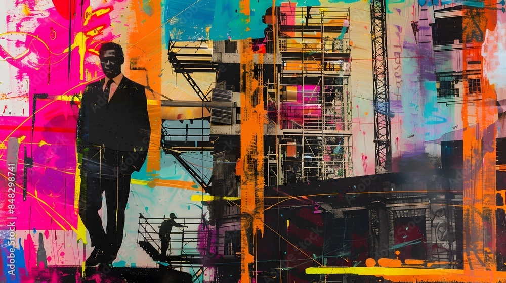 Deconstructed Surrealist Pop Art Portrayal of the Construction Industry Businessman Deconstructed Surrealist Pop Art Portrayal of the Construction Industry Businessman