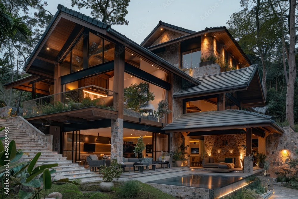 Architecture of a large modern house, realistic photo Architecture of a large modern house, realistic photo