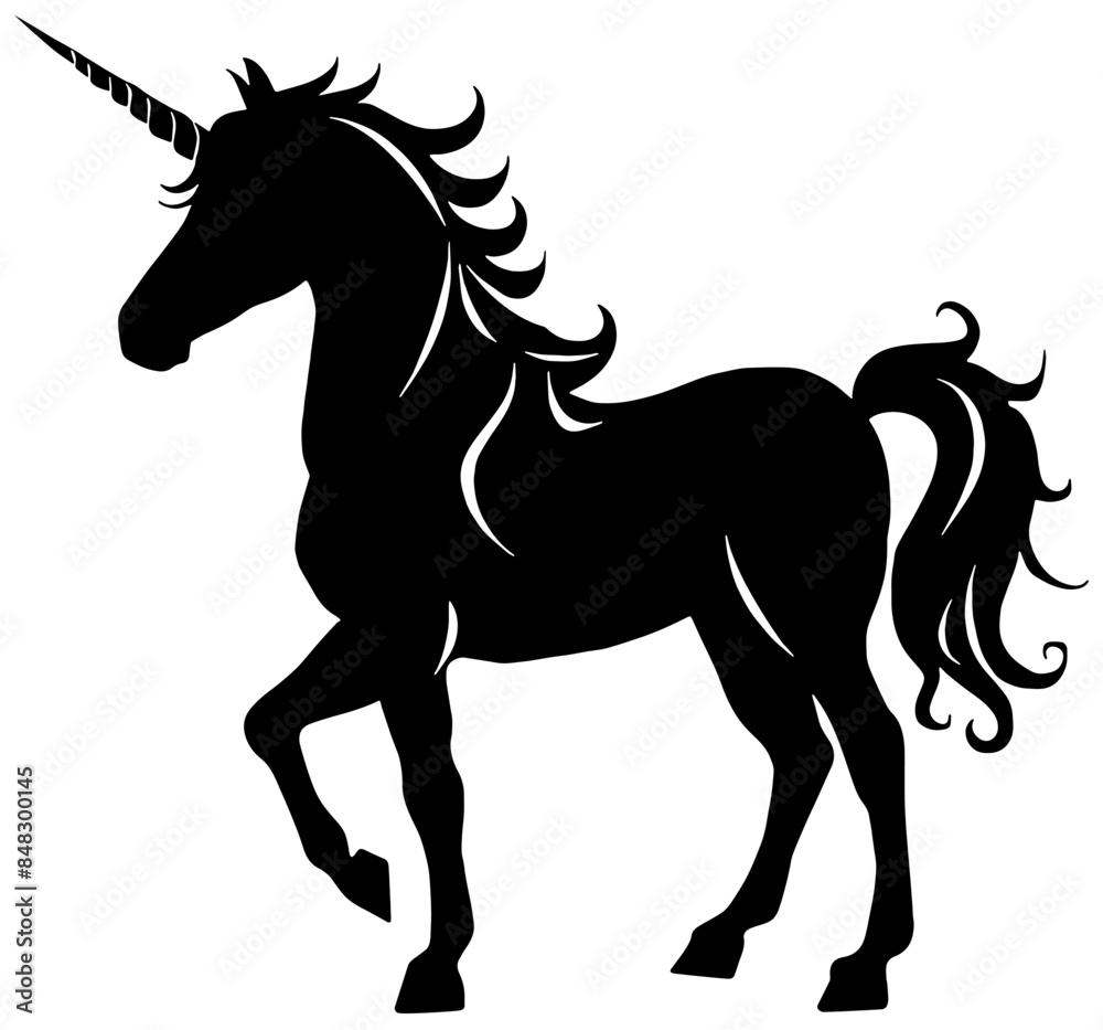 Silhouette of a Cartoon Unicorn in black, isolated Silhouette of a Cartoon Unicorn in black, isolated
