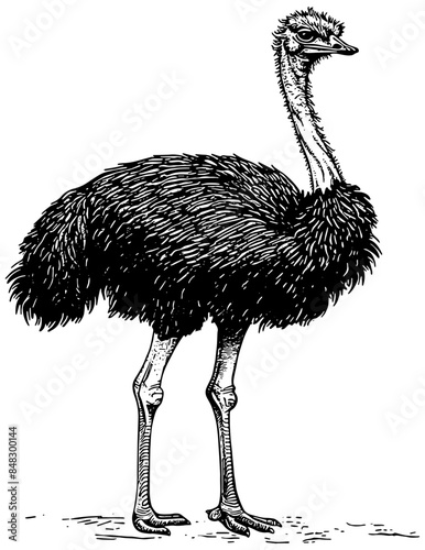 illustration of an Ostrich in black, isolated 