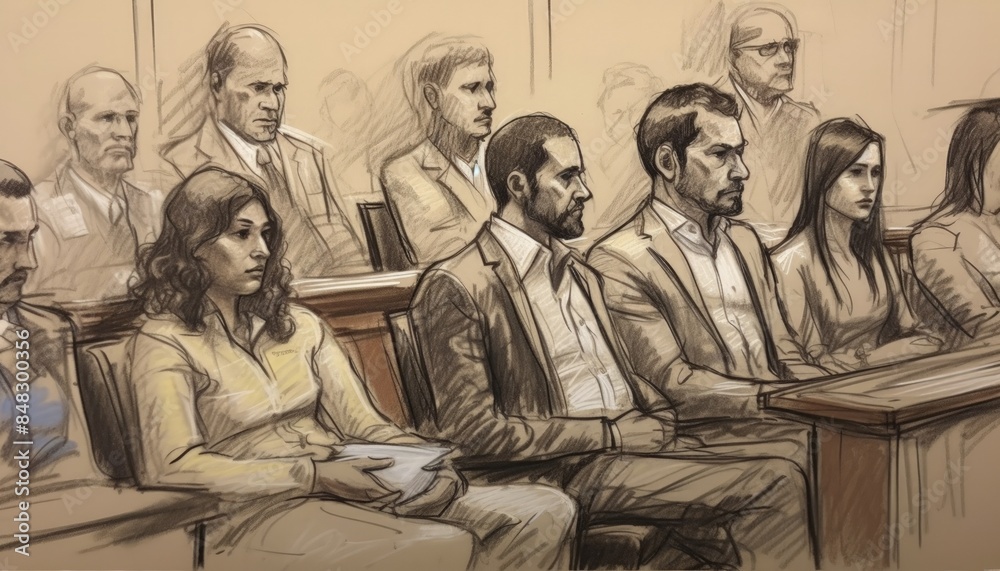 Naklejka premium Drawings by Courtroom Sketch Artist