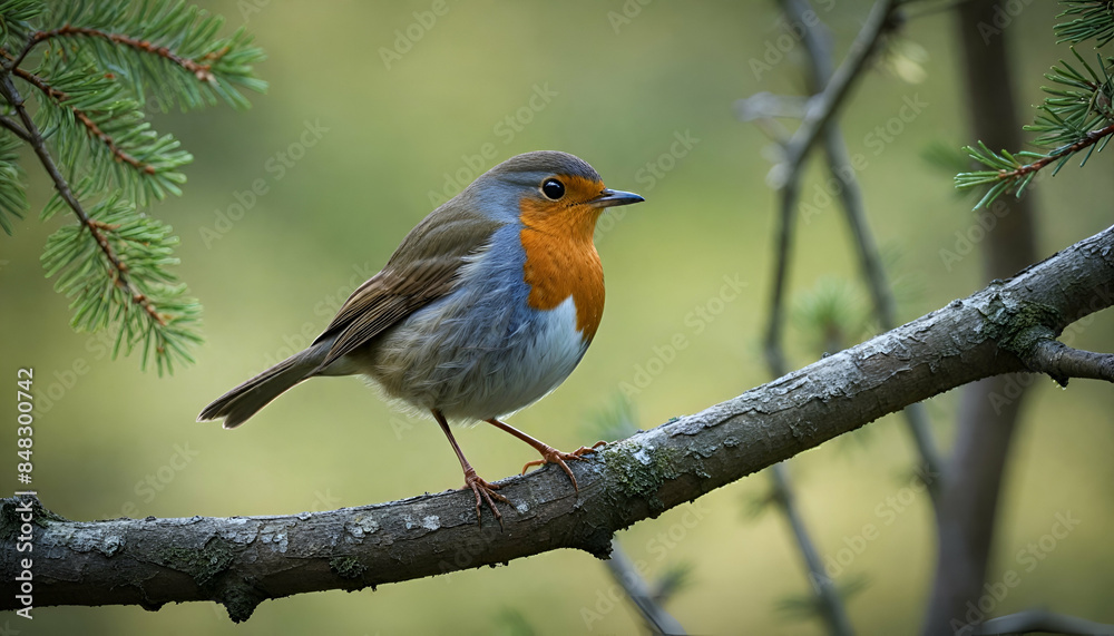 American Robin Perched on Textured Tree Branch with Bokeh Background and Natural Lighting American Robin Perched on Textured Tree Branch with Bokeh Background and Natural Lighting