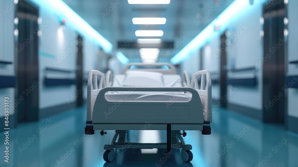 Fototapeta premium Empty Hospital Bed A powerful image of an empty hospital bed, representing the fragility of life and the importance of healthcare