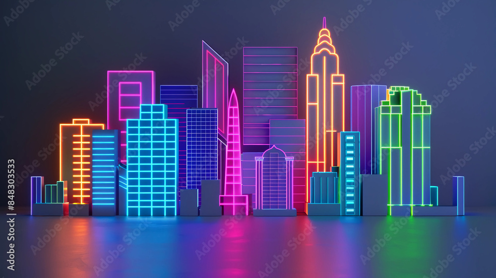 Neon City buildings paper art