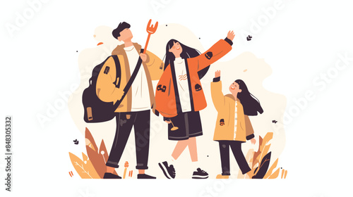 Young happy Family vector illustration. 2d flat car