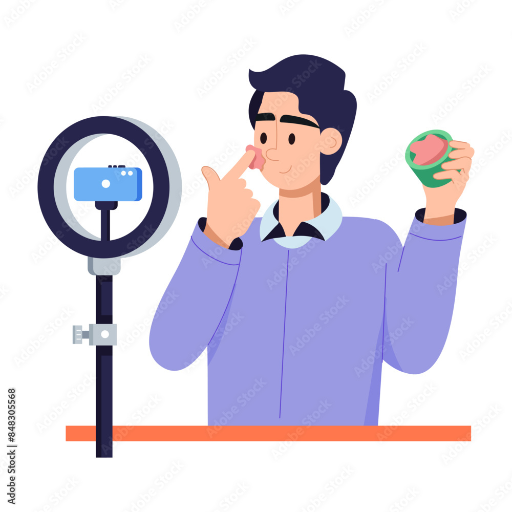 An appealing flat illustration showing skincare blogger An appealing flat illustration showing skincare blogger