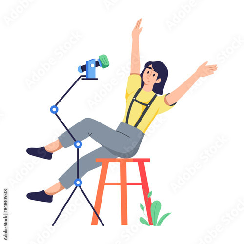 Premium flat illustration depicting female podcaster 